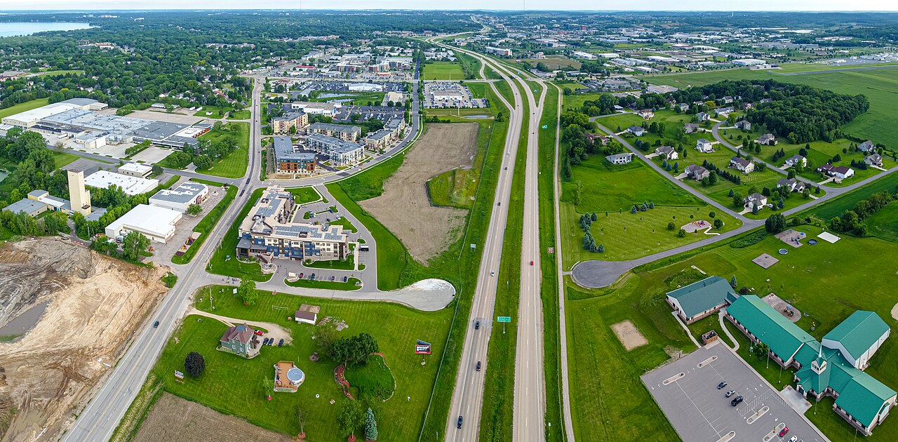 Aerial view of Middleton, Wisconsin and its surrounding landscape